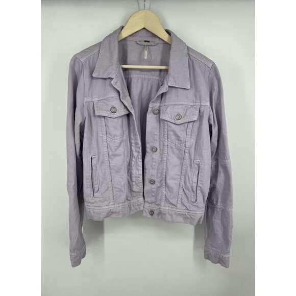 Free People Rumors Denim Jean Jacket Lilac 100% Cotton Size Large - Picture 1 of 5